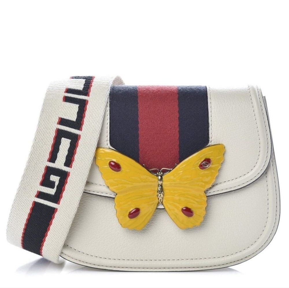 Auth Gucci Calfskin Butterfly Web Small Totem Crossbody Bag